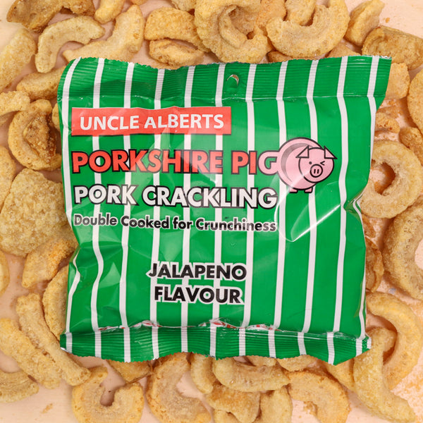 Uncle Alberts Porkshire Pig Pork Crackling Jalapeno Flavour (8x50g bag)